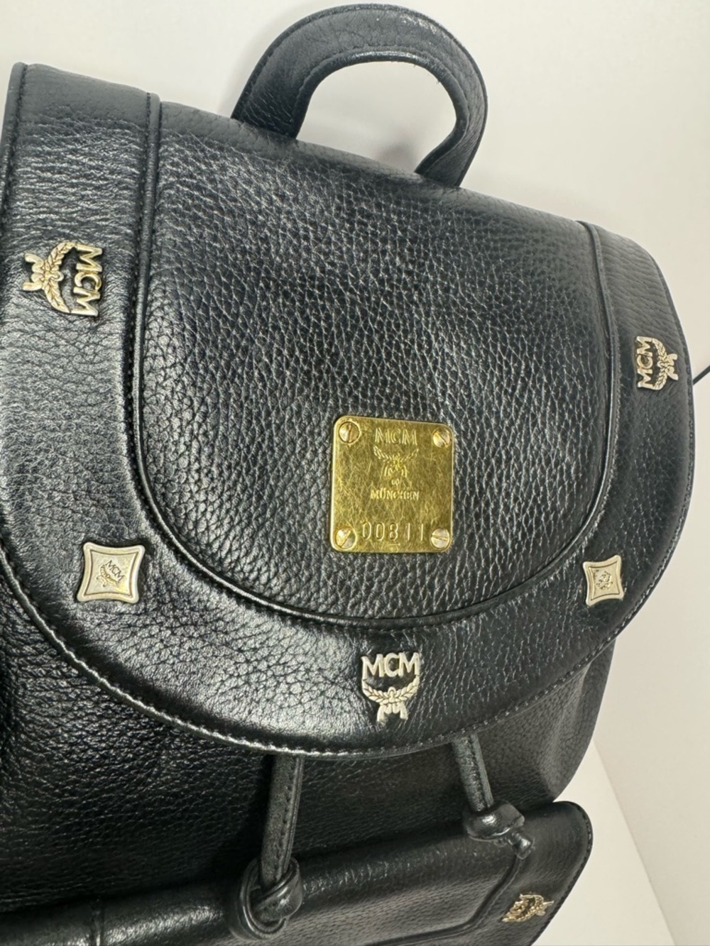 #291 MCM Black Leather Studded Backpack - Picture 3 of 16